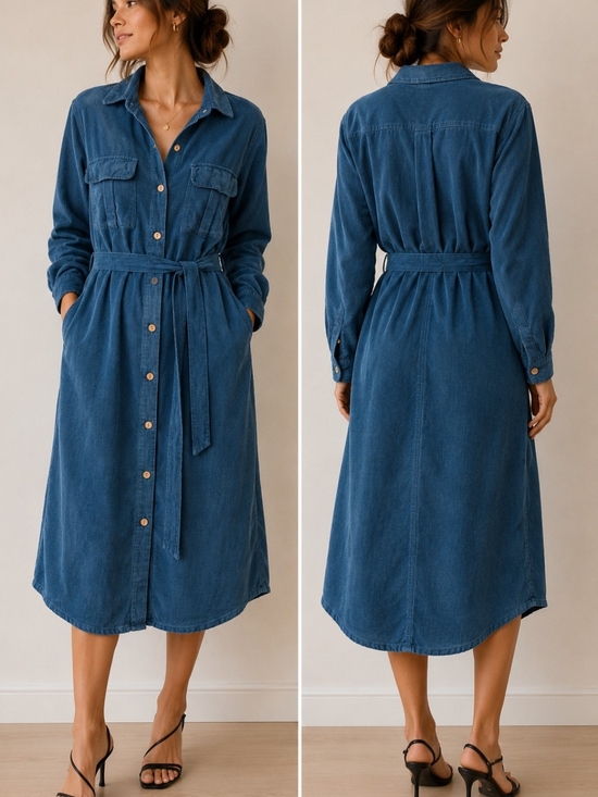 Dresses & Skirts - Button-Front Midi Shirt Dress Cordory Blue